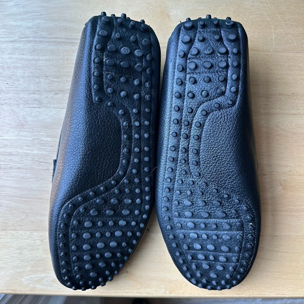 Oliver Cabell Driving Loafer Men's Size 10 US Gold Horsebit Black Pebble Leather